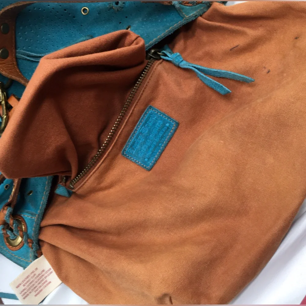 Lucky Brand Laser Cut Perforated Suede Tassel Hippie Hobo Shoulder Handbag - Picture 6 of 8